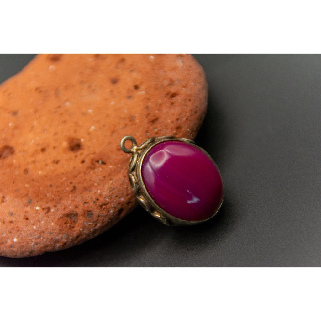 Vintage Pink Agate Pendant with Sterling Silver Bezel - 1" length