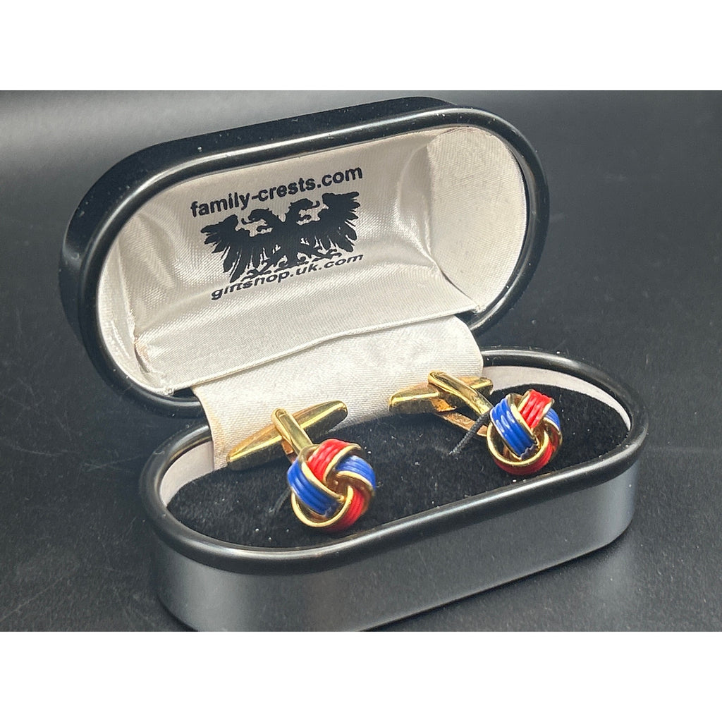 Vintage Red Blue Enamel Love Knot Cufflinks | Gold Tone Boxed Wedding Gift Dad