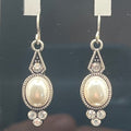 Vintage Silver Tone Faux Pearl Drop Dangle Earrings Pierced Statement Drops