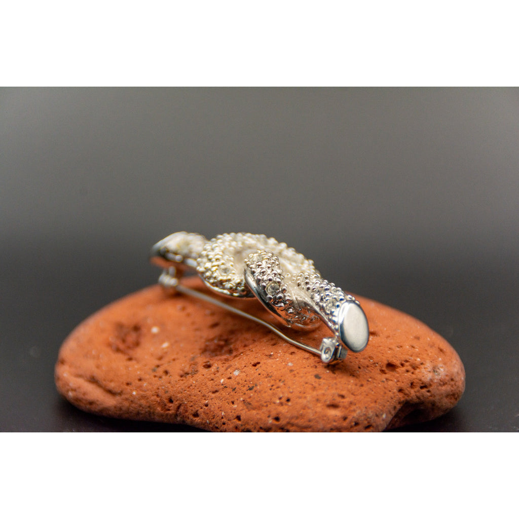 Vintage 80s Silver Tone Pave Rhinestone Oval Knot Brooch Pin