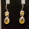 Vtg 925 Sterling Silver Citrine Cabochon Hinge Teardrop Dangle Hook Earrings