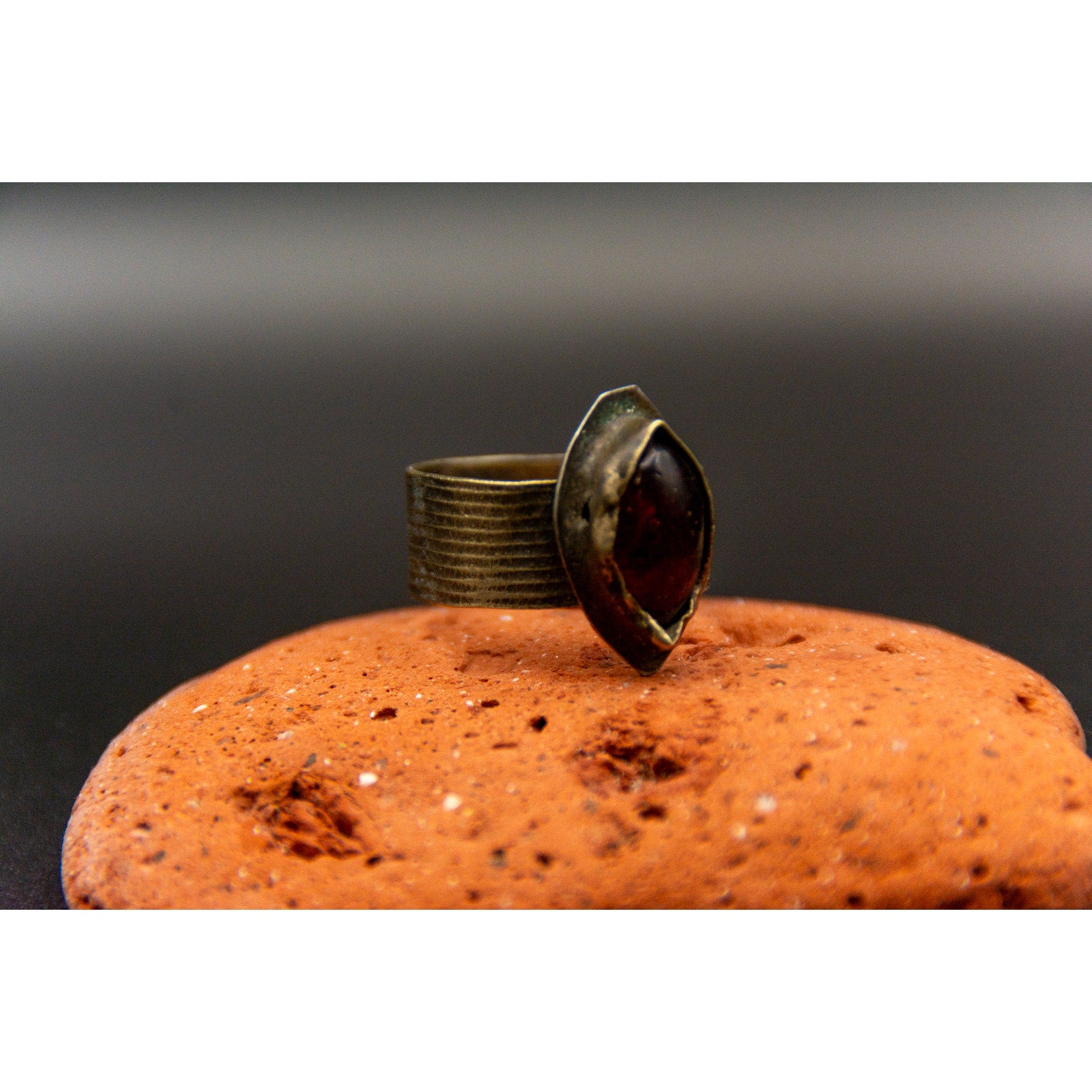 Beautiful Garnet Kochi Tribal Ring from Afghanistan - Size 8