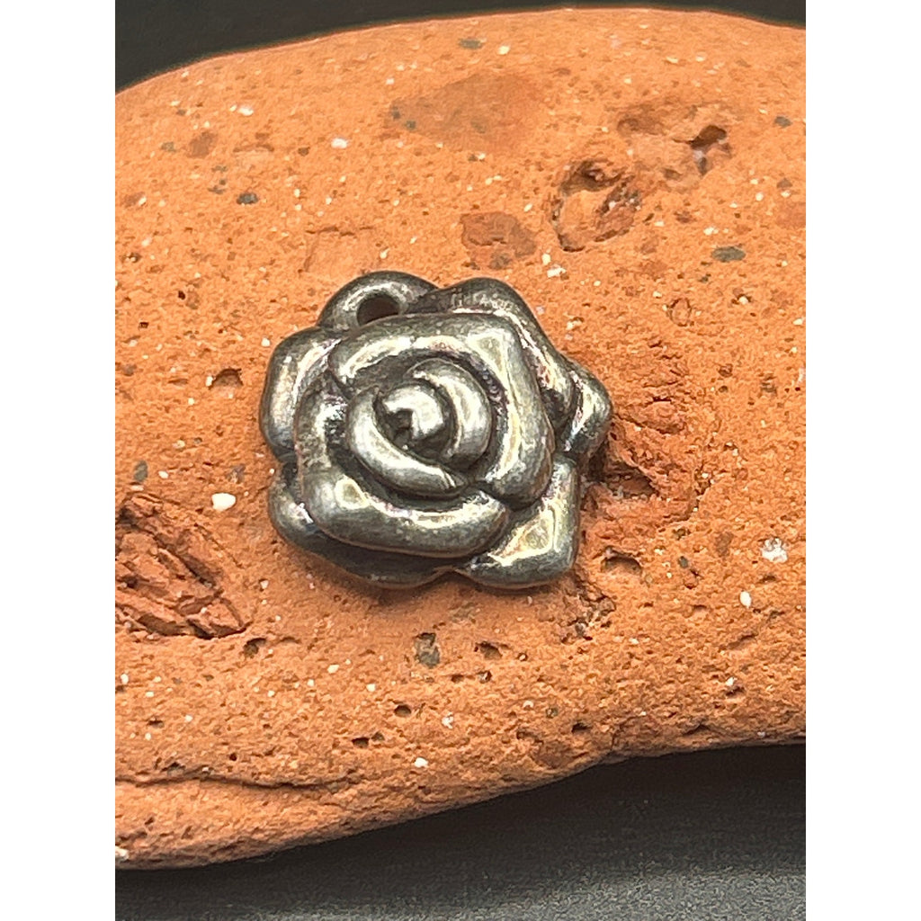 Vintage Sterling Silver Rose Charm Pendant 925 Floral Flower 0.75 x 0.75"