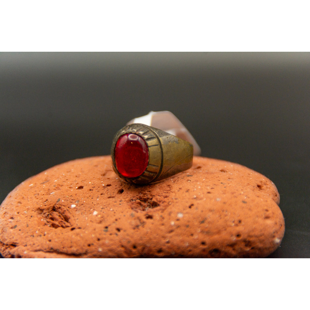 Kochi Afghan Tribal Ring - Bronze with Red Stone Size 8
