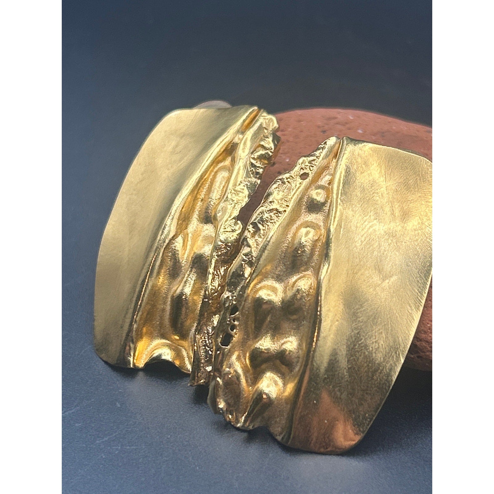 Vintage Brutalist Molten Gold Plated Stud Earrings SM Hallmark