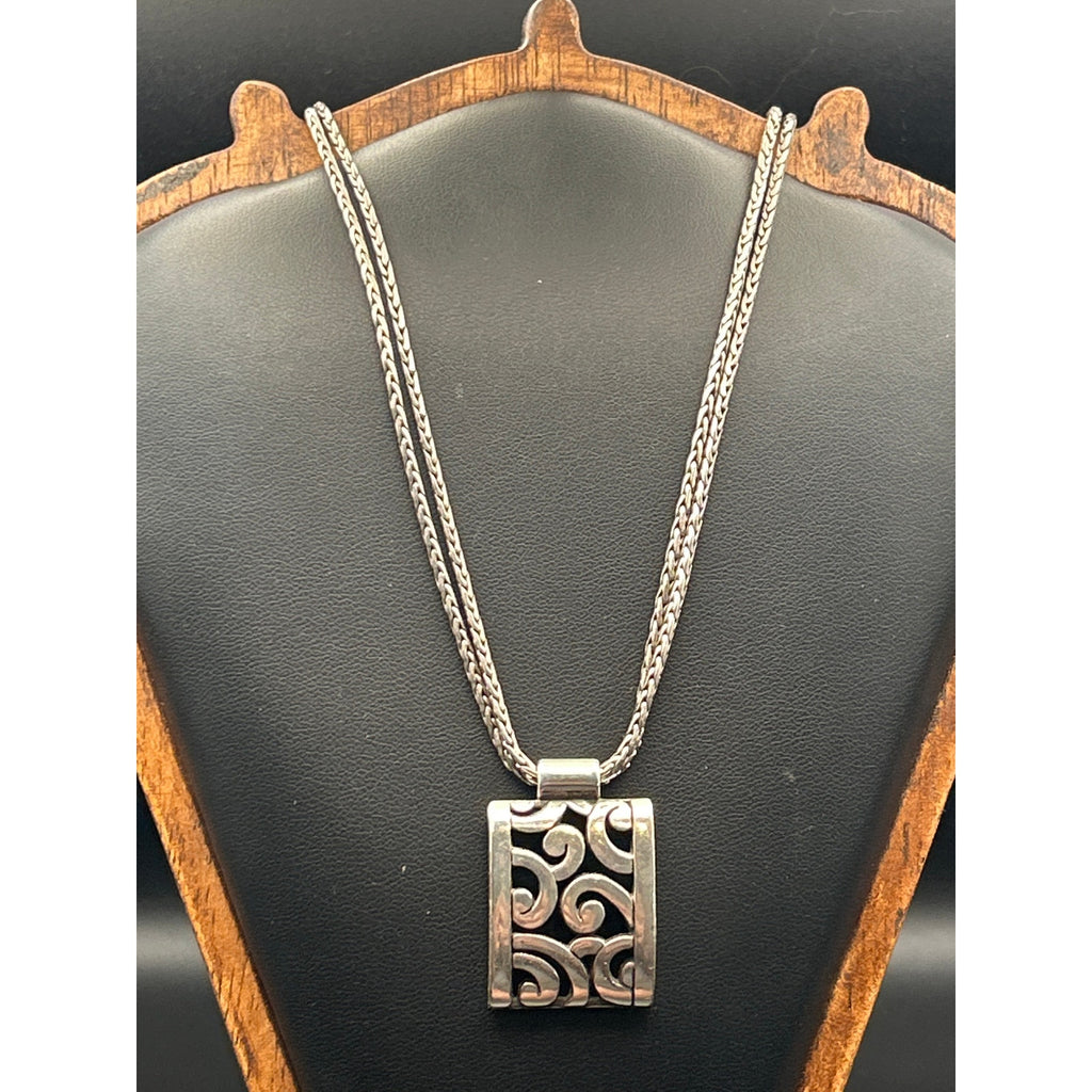 Vintage Brighton Antiqued Silver Plated Scroll Pendant Necklace