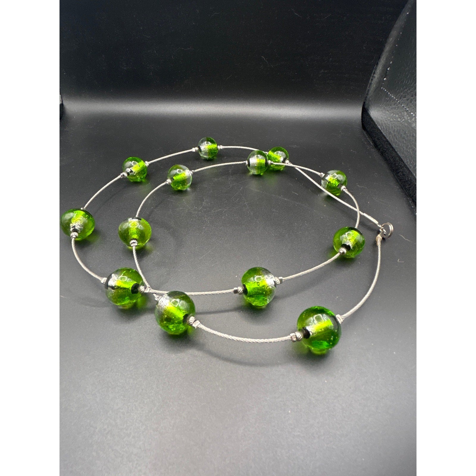 Handmade Green Swirl Glass Marble Pendant Necklace | 30" Long Steel