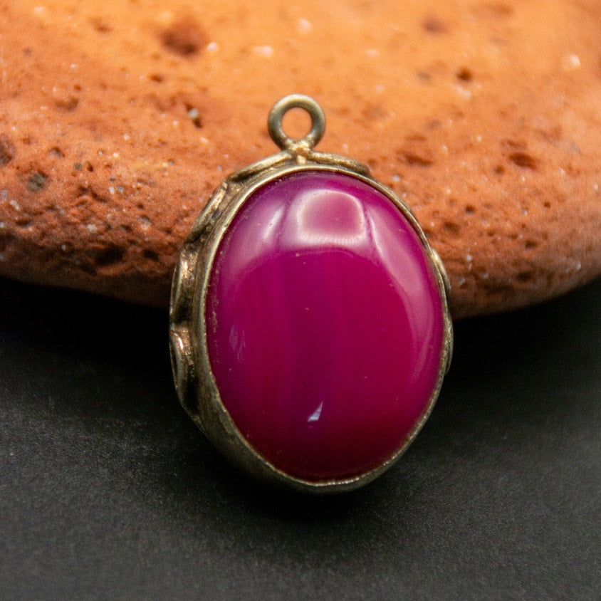 Vintage Pink Agate Pendant with Sterling Silver Bezel - 1" length