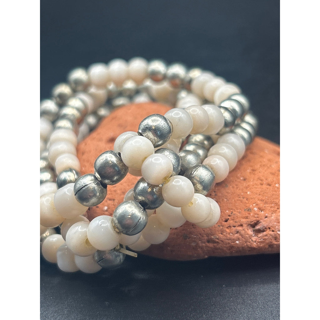 Vintage 4 Strand Glass and Silver Tone Beaded Bracelet