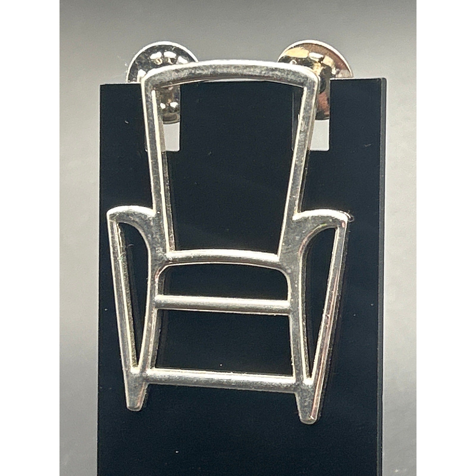 Vintage Silver Tone Minimalist Wire Frame Chair Brooch Pin - 2.5 Inch