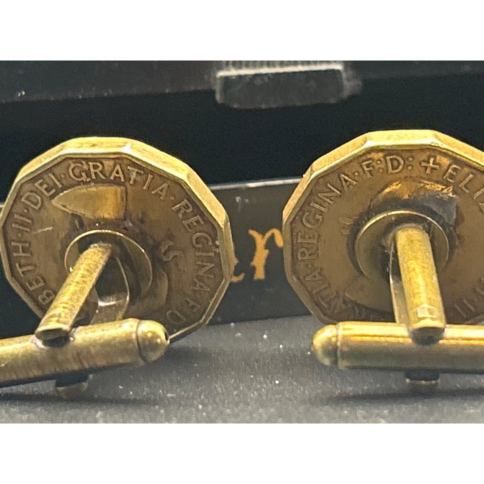 Vintage 1959 British Three Pence Coin Cufflinks | Gold Tone Boxed Warriors UK
