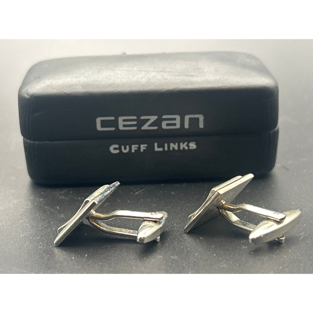 Vintage Cezan Silver Tone Cufflinks | Retro Modernist Bar Geometric Boxed