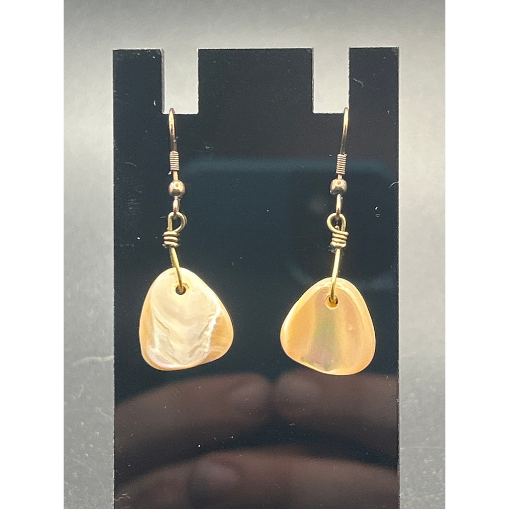 Vintage Gold Tone Mother of Pearl Shell Teardrop Dangle Earrings
