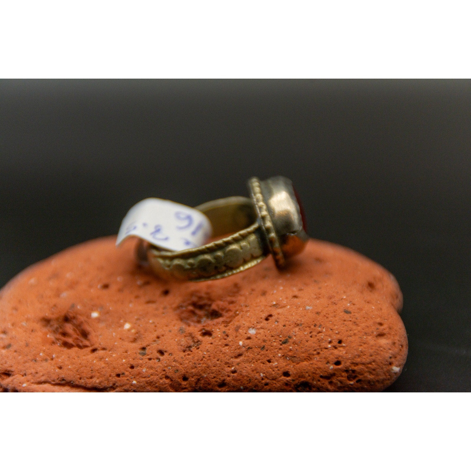 Vintage Afghan Tribal Ring with Red Glass Stone - Size 8.5