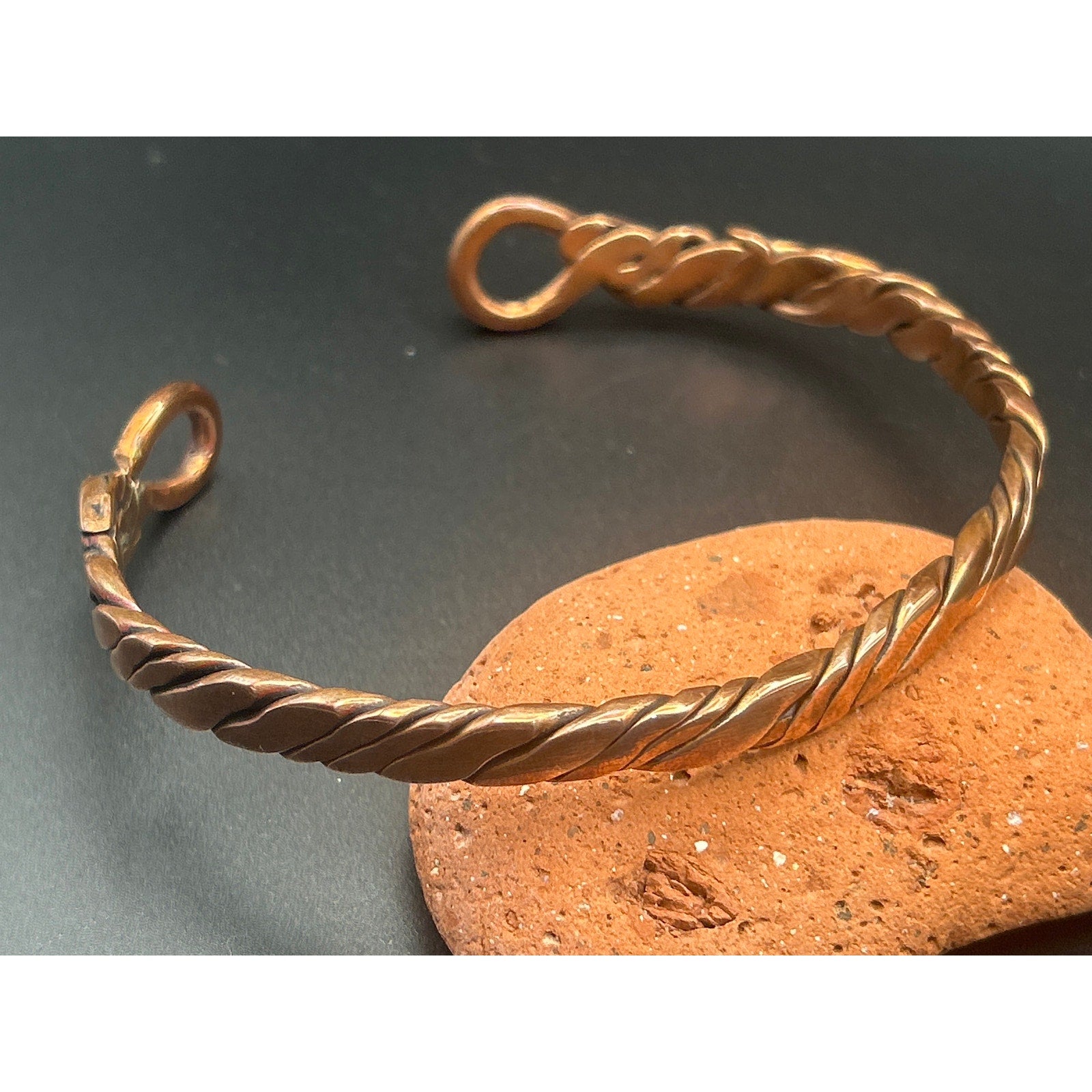 Handmade Copper Bicep Cuff - Twist With Light Flame Kissed Finish Upper Arm