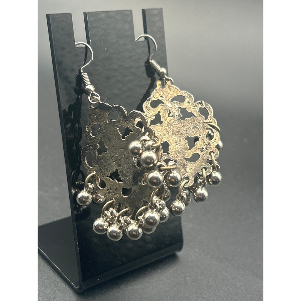 Tribal Oxidized Silver Drop Earrings | Boho Floral Dangle Beads