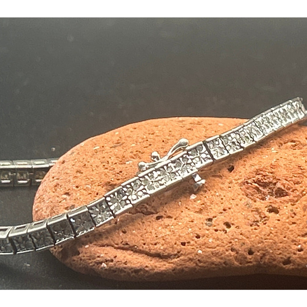 Signed MDJ 925 Sterling Silver Diamond Tennis Bracelet 200+ Diamonds 6.5" Link