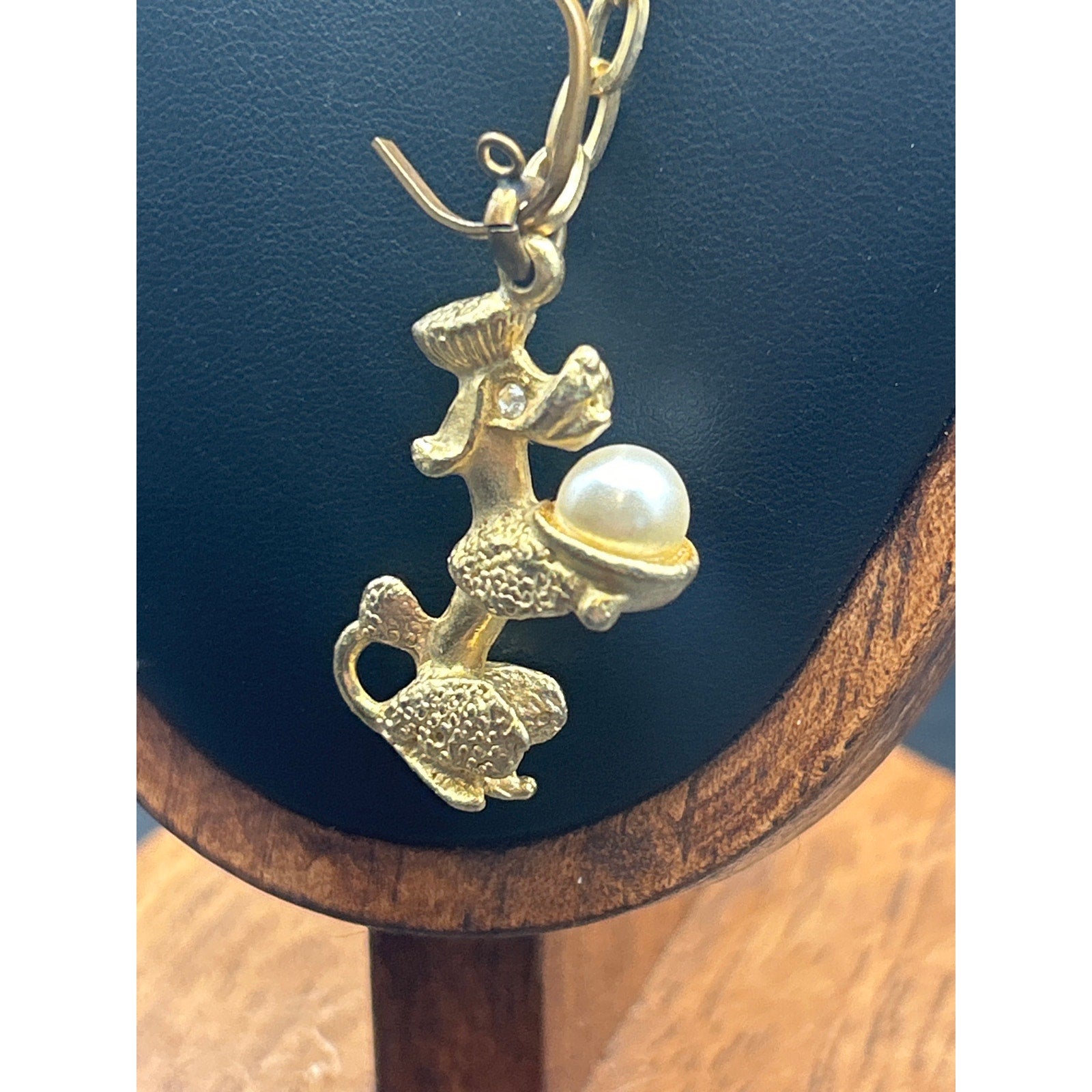 Vintage Gold Tone Poodle Dog Pendant Necklace | 3D Retro Toy Zipper Pull Charm