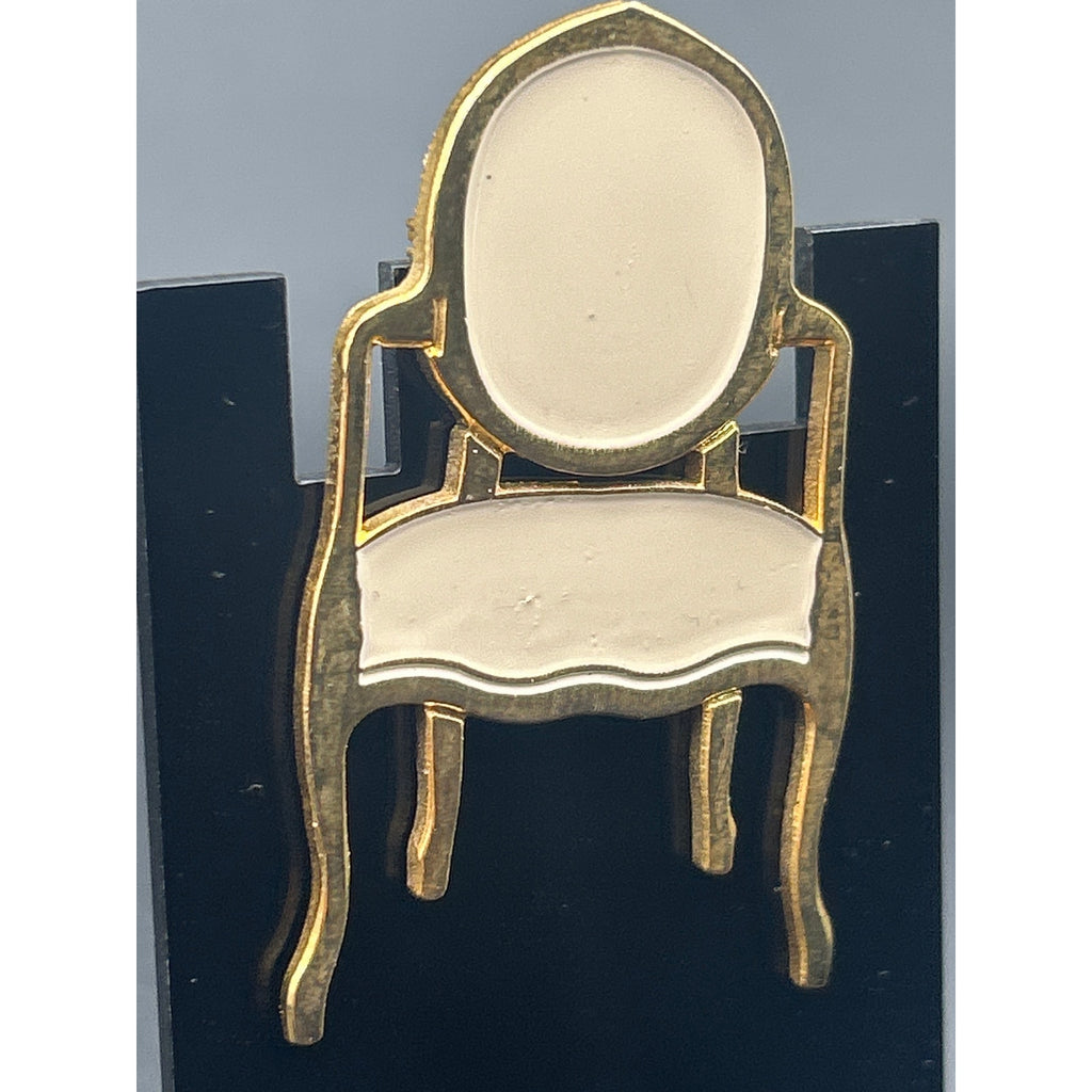 Vintage Gold Tone Enamel French Armchair Chair Brooch Pin - 2 Inch
