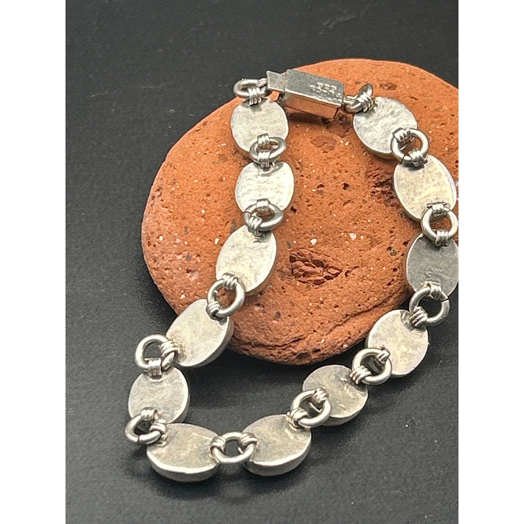 Vintage Taxco 925 Sterling Silver Heavy Black Onyx Link Bracelet 7" Mexico