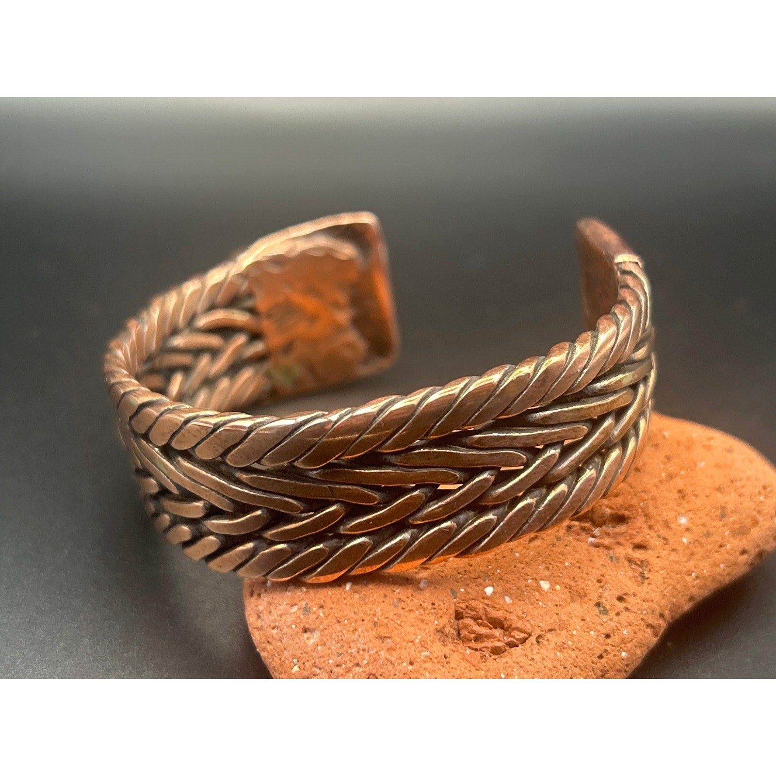 Handmade Triple Twist Copper Bracelet with Hammered Ends - 15mm Wide Heavy