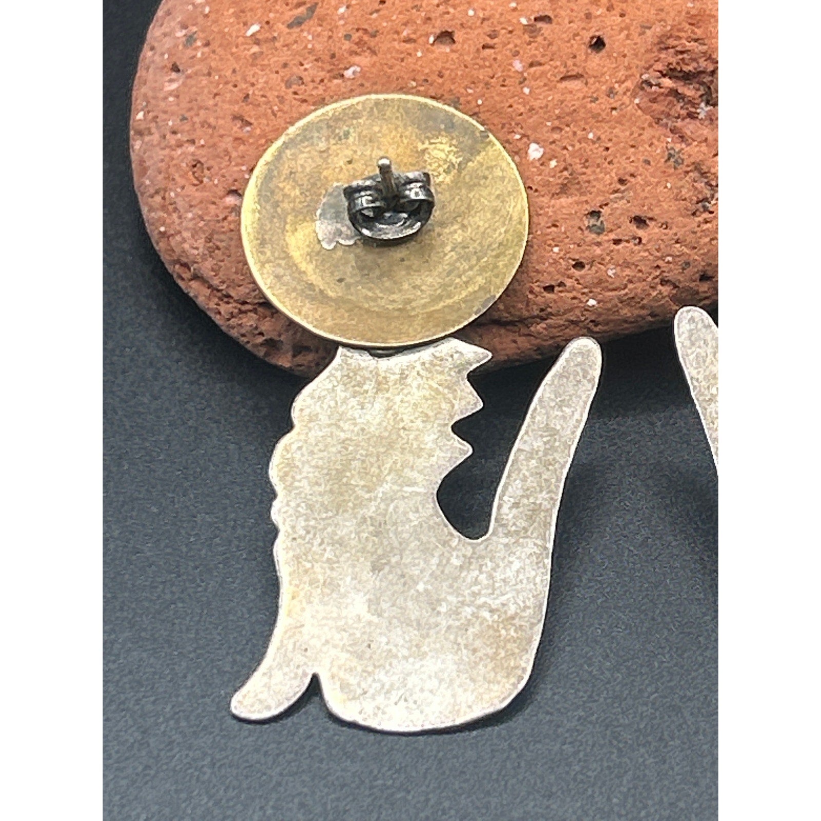 Vintage Sterling Silver Howling Wolf Full Moon Stud Earrings 925 Artisan Post
