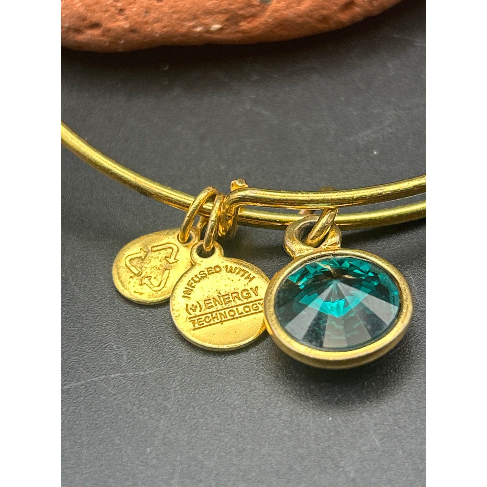 Alex and Ani Brass Bangle Charm Bracelet | Emerald Green May Birthstone Gold