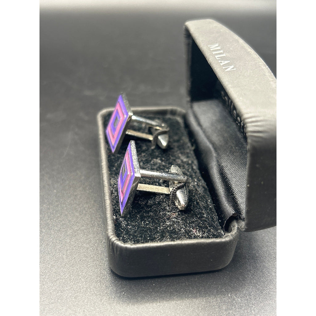 Vintage Milan Collection Cufflinks | Retro Purple Pink Nested Geometric Boxed