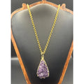 Vintage Premier Designs Amethyst Druzy Pendant Necklace 24" Gold Tone Crown Logo