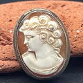 Antique Greek Style Shell Cameo Brooch and Pendant in 800 Silver - 1" x 0.75"