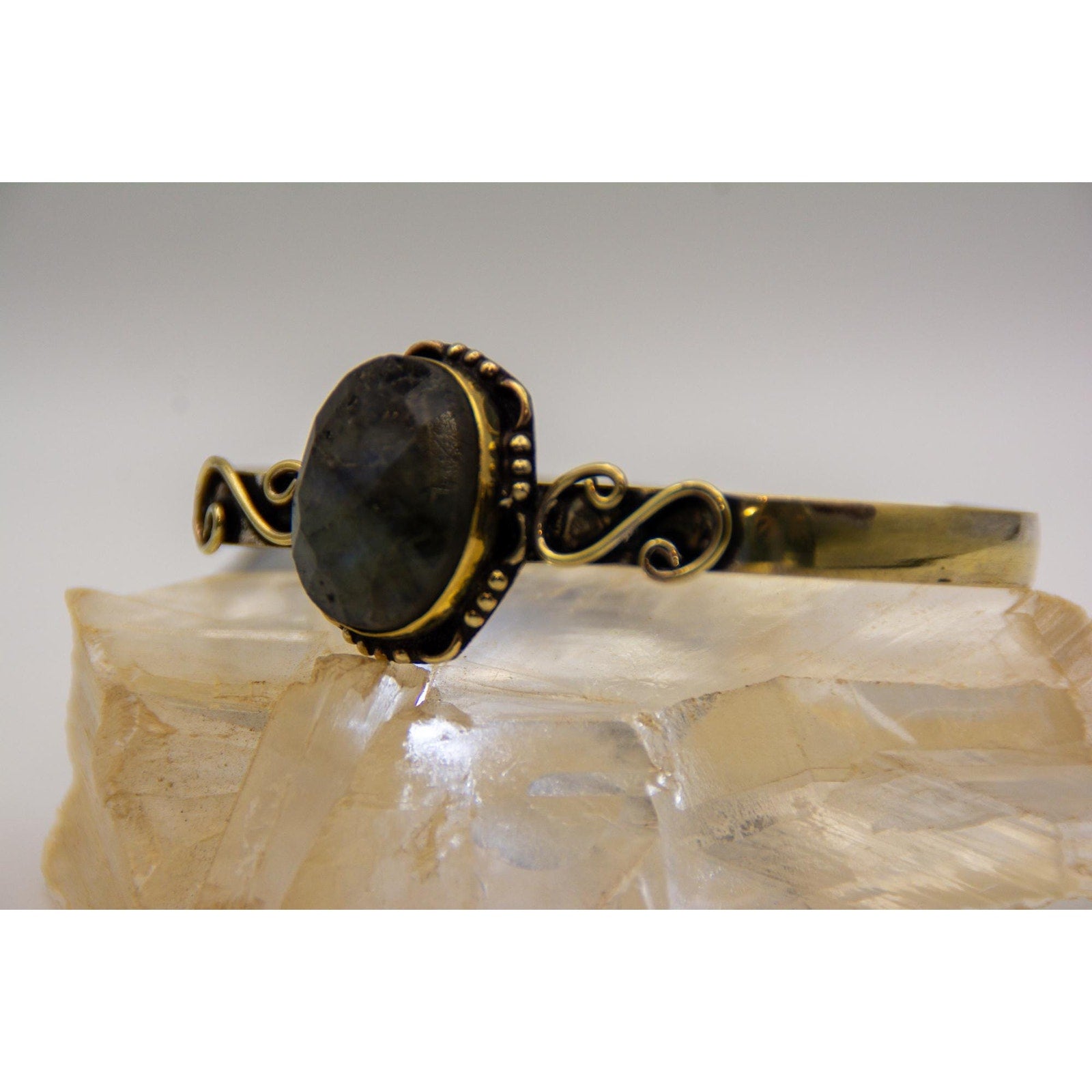 Blue Flash Labradorite Cuff | Gold Over Sterling Silver Boho Bracelet