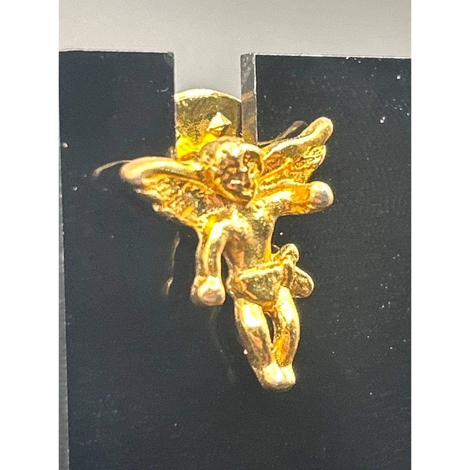Vintage Gold Toned Cherub Angel Pin Brooch | Retro Celestial Guardian Winged