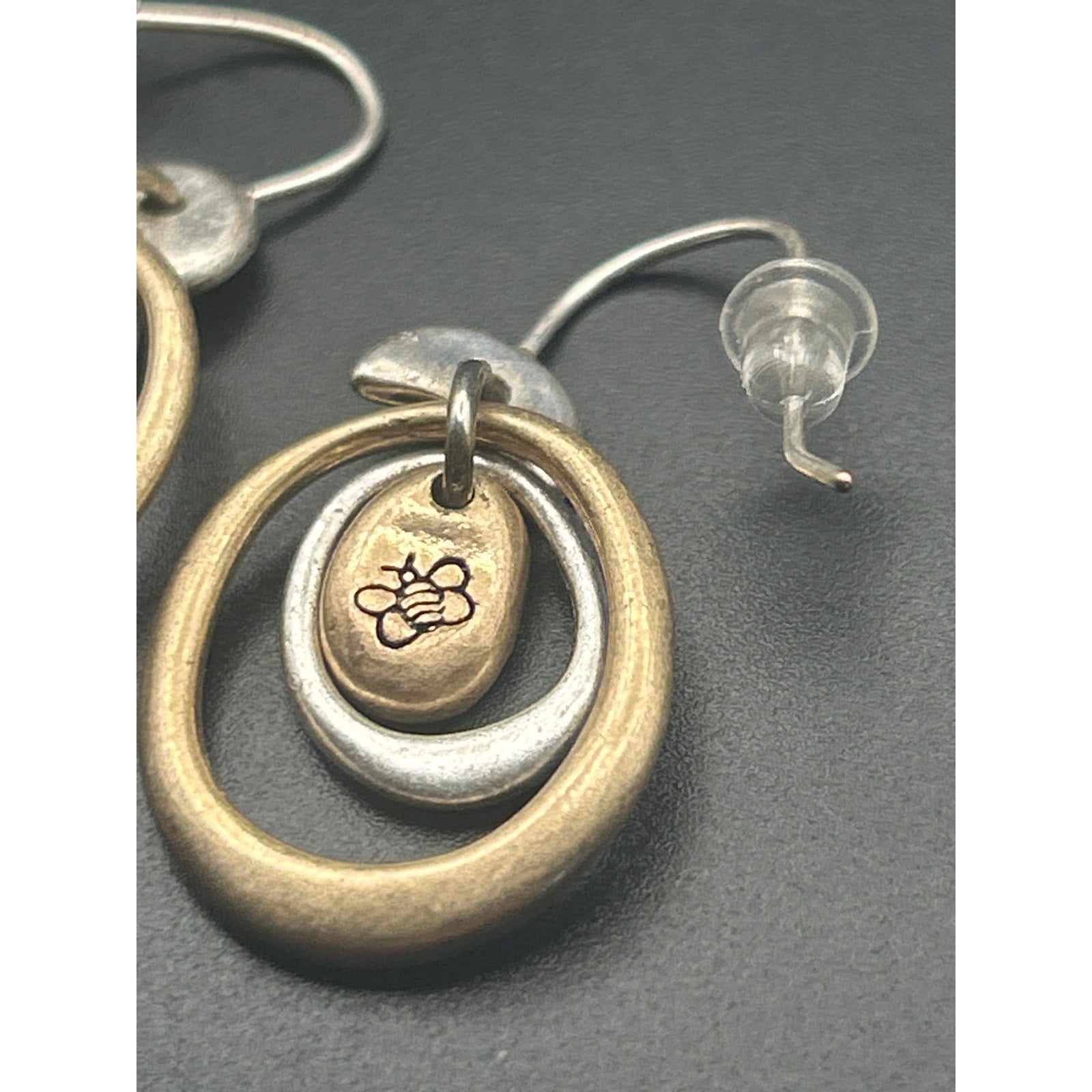 Vintage Mixed Metal Gold Silver Tone Bee Honeybee Drop Earrings