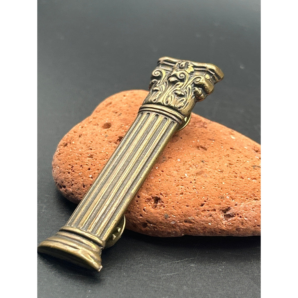 Vintage Mid Century Brass Roman Column Pin Brooch | Classical Greek Architecture