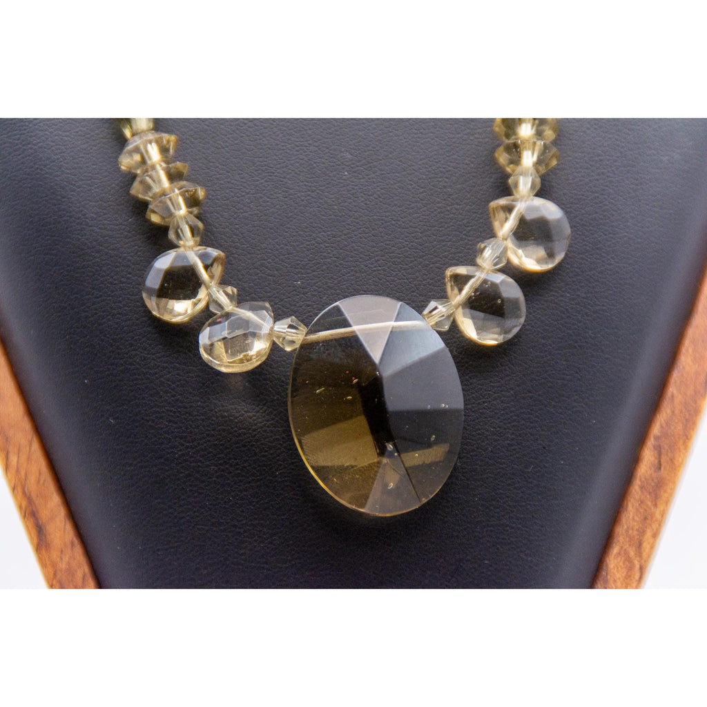Vintage Smokey Quartz Silver Bead Necklace 16" Graduated Faceted 41.6g Statement Gemstone 1940s-70s