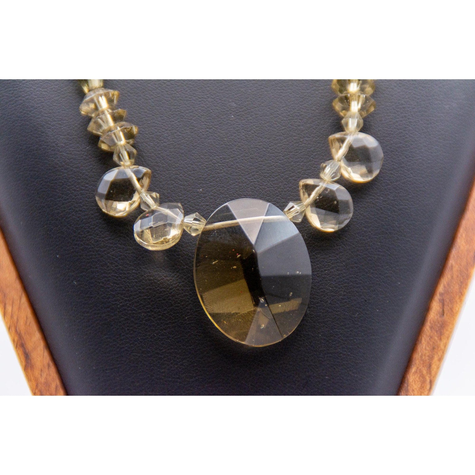 Vintage Smokey Quartz Silver Bead Necklace 16" Graduated Faceted 41.6g Statement Gemstone 1940s-70s