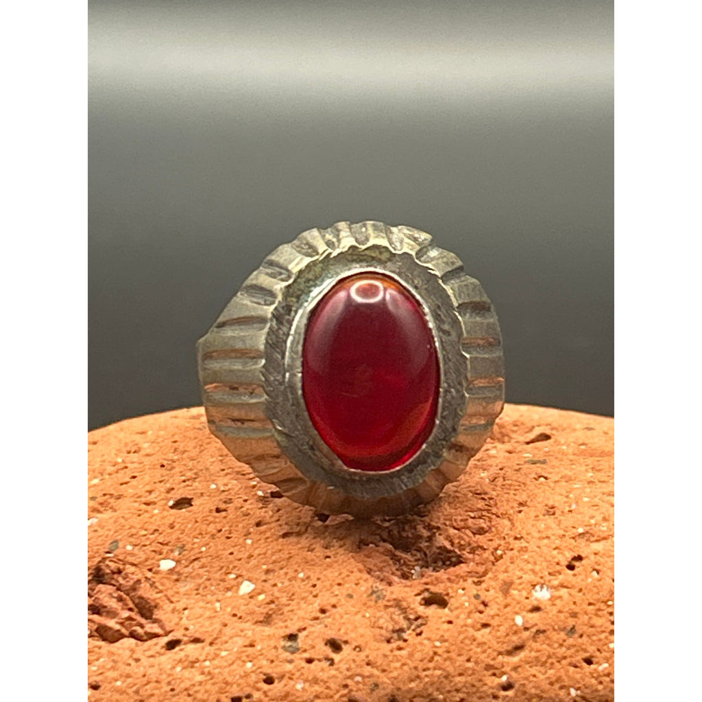 Afghan Kochi Tribal Ring Brass Alloy Red Glass Size 9