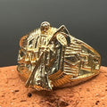QMC Hallmarked Gold Plated Santa Muerte Statement Ring Size 11 Folk Art