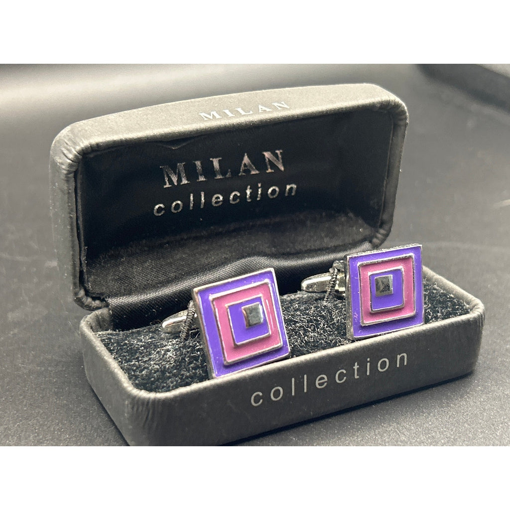 Vintage Milan Collection Cufflinks | Retro Purple Pink Nested Geometric Boxed