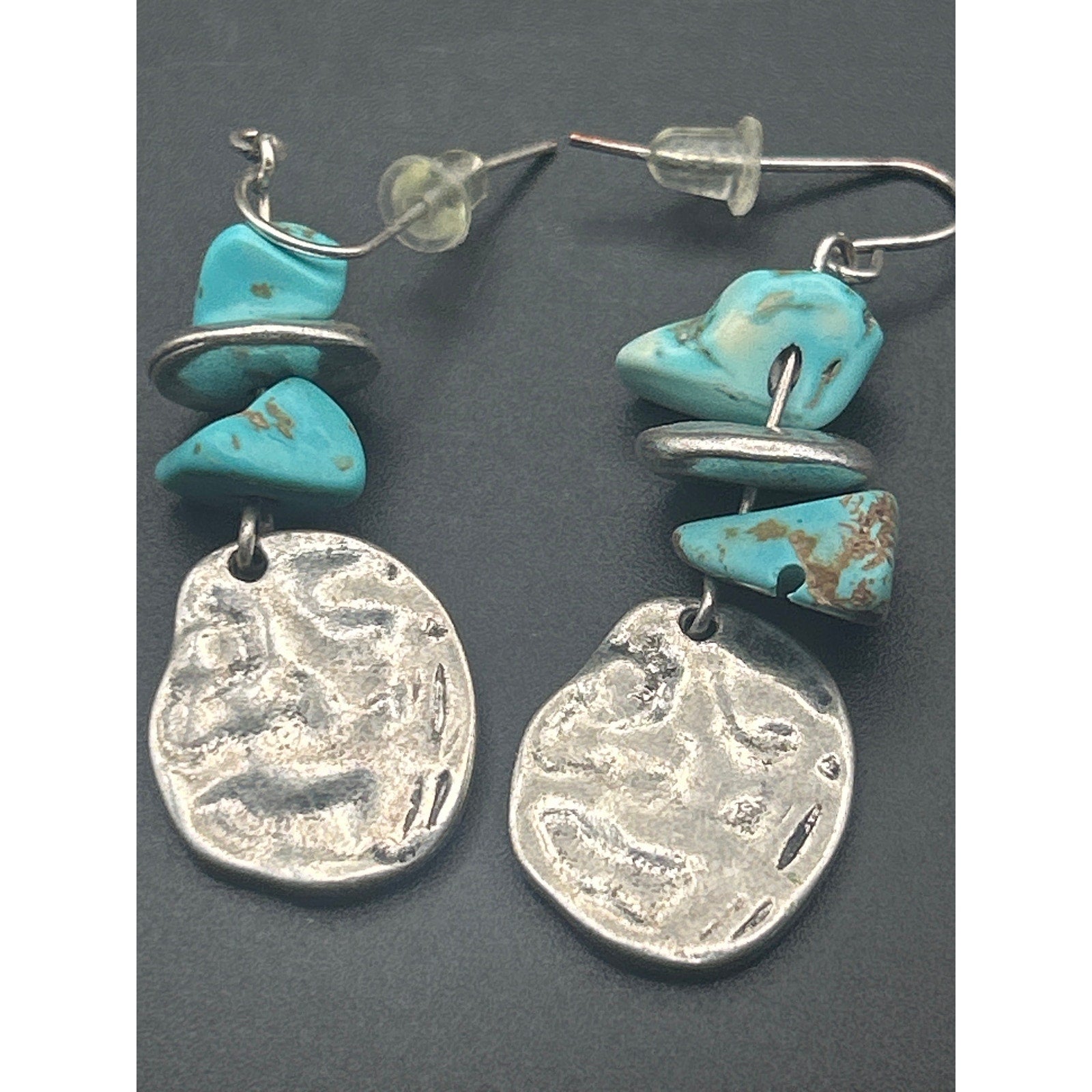 Vintage Antiqued Silver Tone Multi Tier Leaf Drop Dangle Earrings