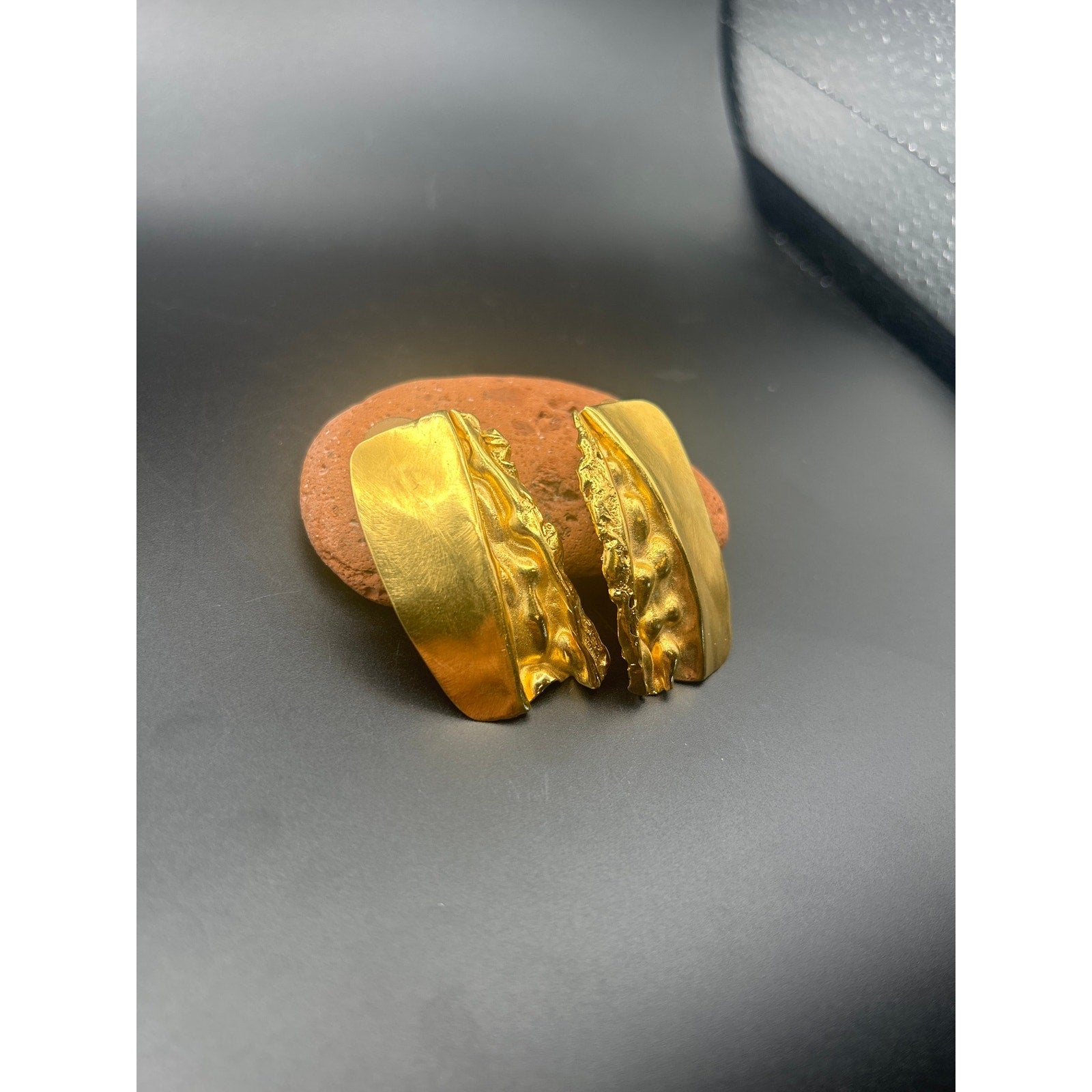 Vintage Brutalist Molten Gold Plated Stud Earrings SM Hallmark