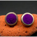 Vtg Mexico 925 Sterling Silver Purple Mojave Turquoise Round Stud Earrings 20mm