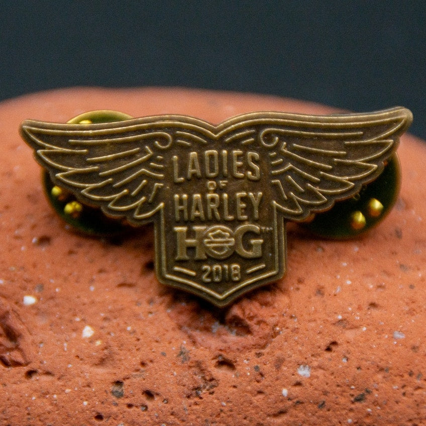 Vintage 2018 Ladies Of Harley Hog Winged Brass Lapel Pin