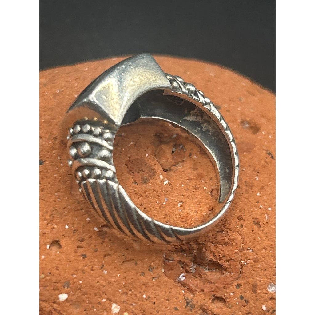Vintage 90s Sterling Silver Black Onyx Statement Ring Size 7 Thailand 925 Ribbon