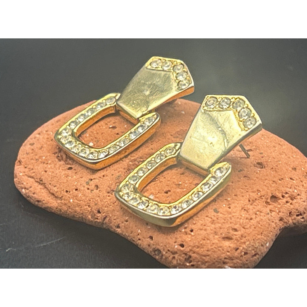 Vintage Gold Tone Pivoting Wire Rhinestone Dangle Drop Floating Earrings Y2K 90s