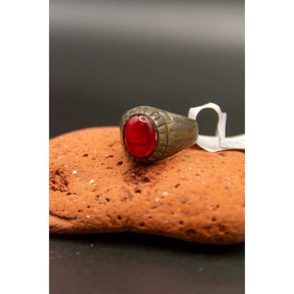 Kochi Afghan Tribal Ring - Bronze with Red Stone Size 8