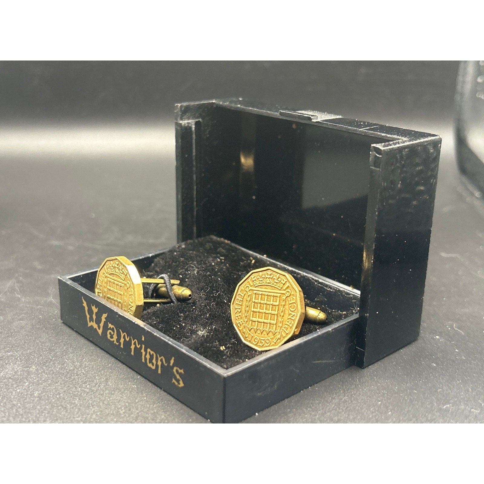 Vintage 1959 British Three Pence Coin Cufflinks | Gold Tone Boxed Warriors UK