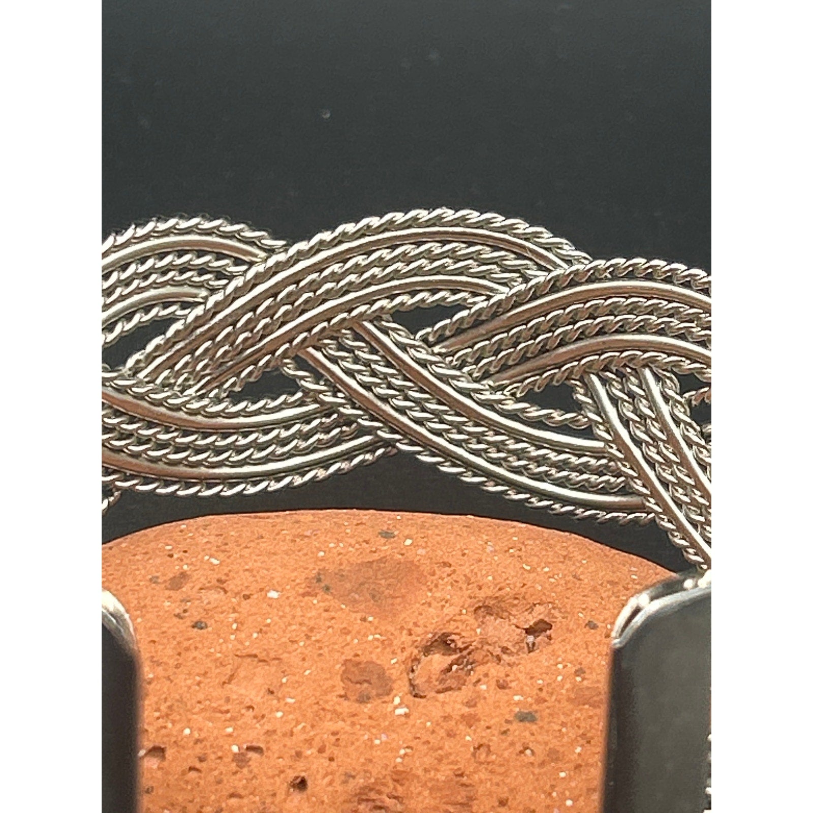 Vintage Silver Tone Braided Wire Cuff Bracelet Mixed Texture Open Bangle Adjust