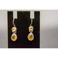 Vtg 925 Sterling Silver Citrine Cabochon Hinge Teardrop Dangle Hook Earrings