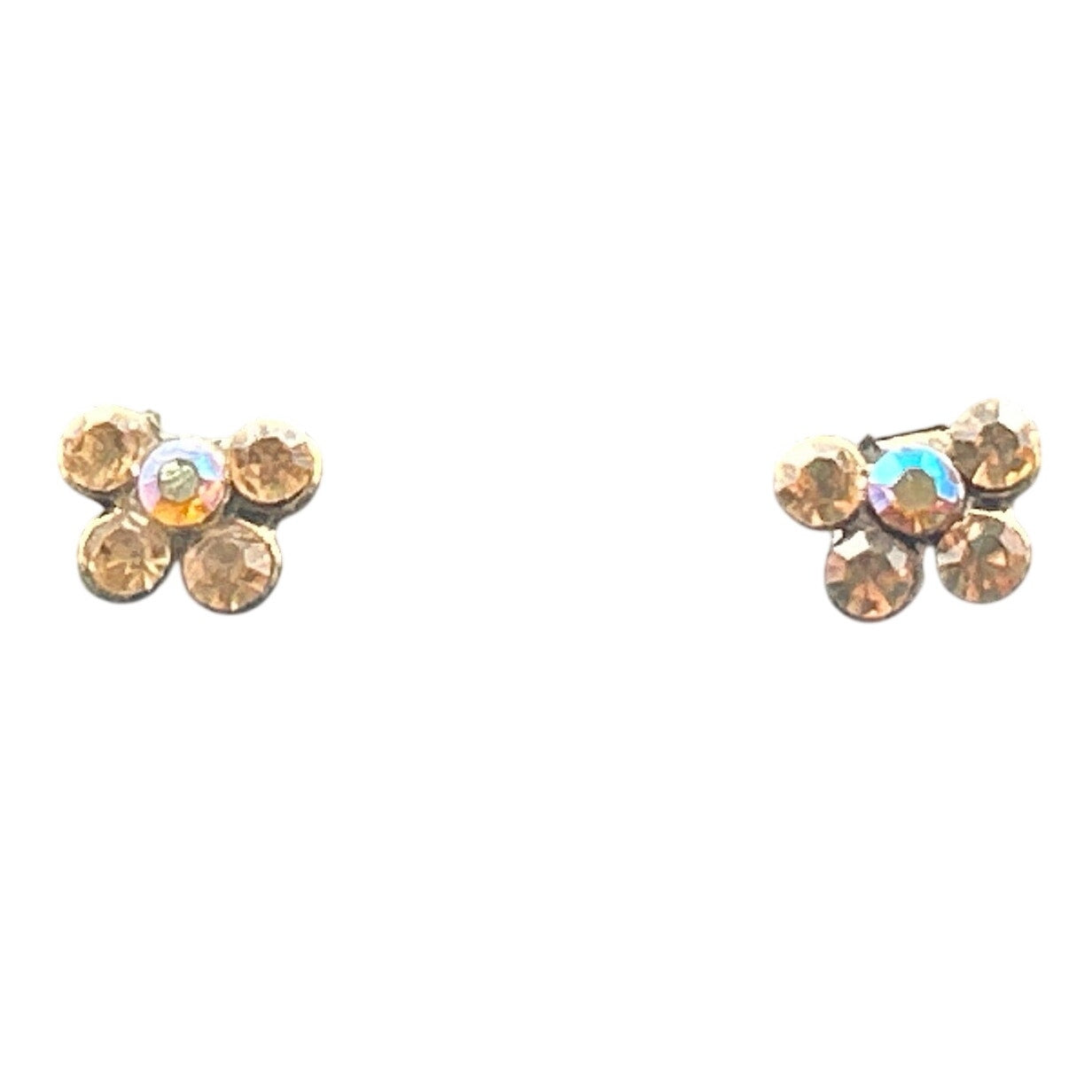 Vintage Gold Tone AB Crystal Cluster Spiral Earrings Iridescent Dangle Drop
